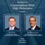 Joe Clark, and Jay Brancaleone headshots on a blue background promoting a webinar on High performers and success.
